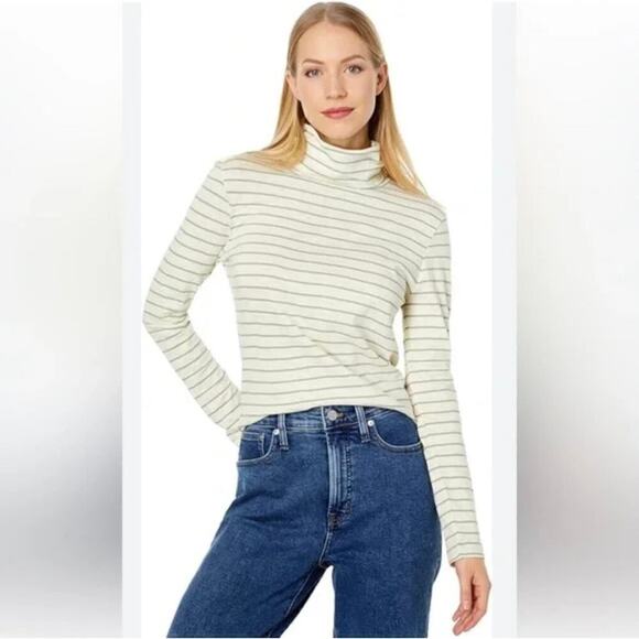 Talbots Womens Black and White Striped Long Sleeve Textured Turtleneck Blouse MP - Picture 1 of 10